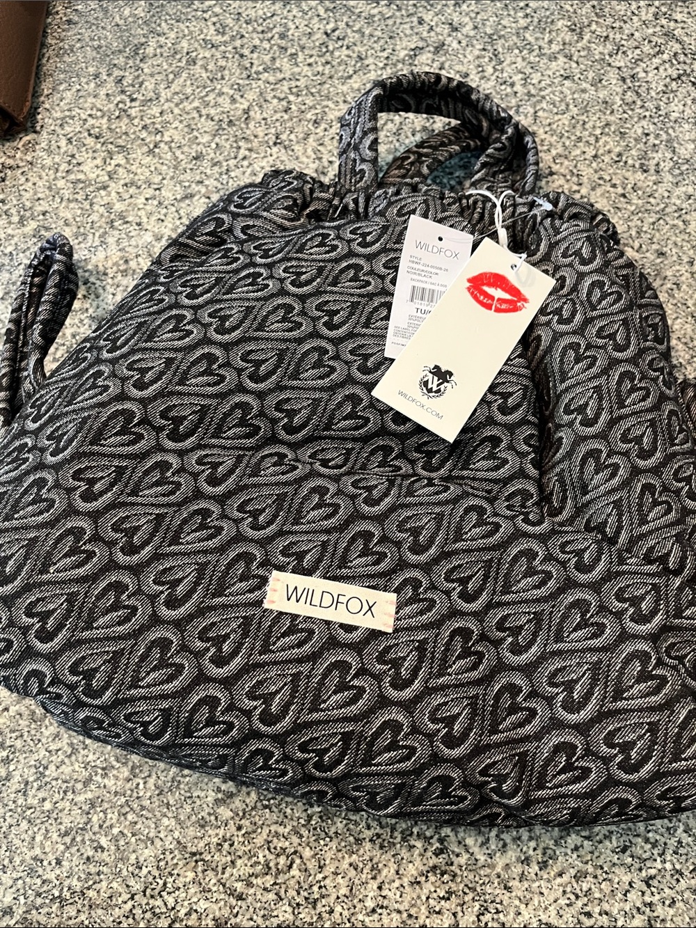 Wildfox Black & Gray Heart Jacquard Backpack